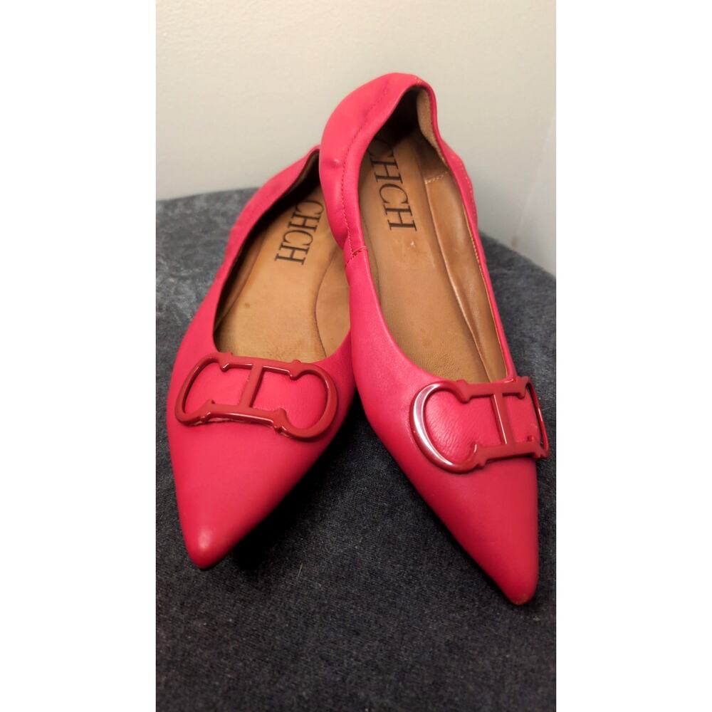 Carolina Herrera Red Pointed Toe CH Logo Flats Size 7.5 Luxury